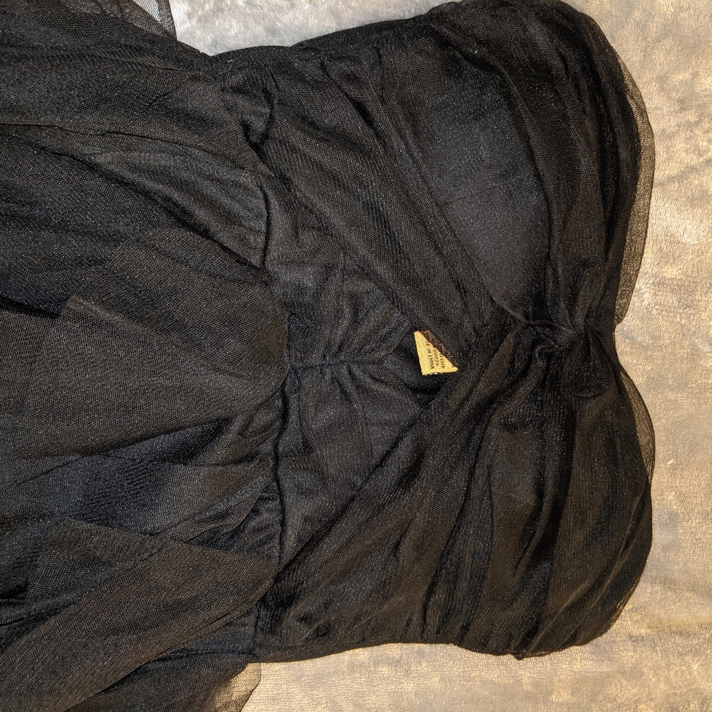 Strapless womens black ruffled dress